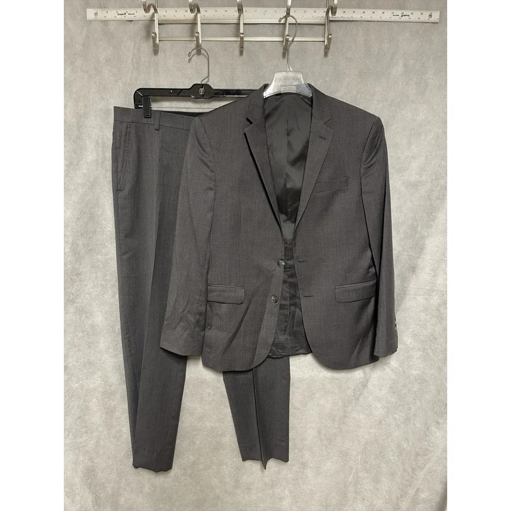 Jos A Bank Suit Men 38R 39R Gray 2B Slim Travel Academia Wool 33X31 Pants Luxury